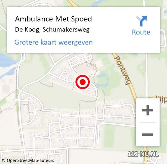 Locatie op kaart van de 112 melding: Ambulance Met Spoed Naar De Koog, Schumakersweg op 31 maart 2023 18:14