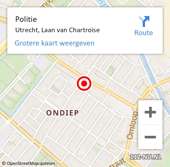 Locatie op kaart van de 112 melding: Politie Utrecht, Laan van Chartroise op 31 maart 2023 22:43