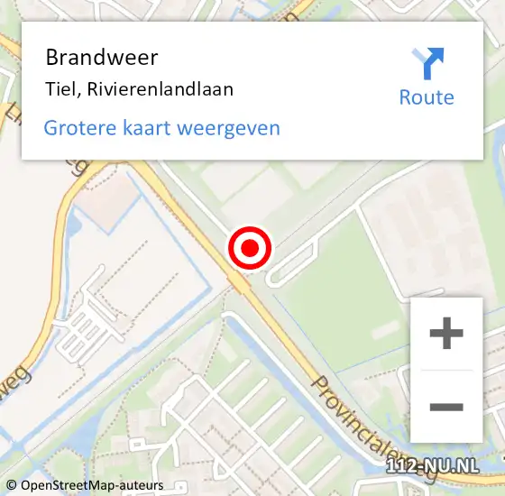 Locatie op kaart van de 112 melding: Brandweer Tiel, Rivierenlandlaan op 1 april 2023 01:17