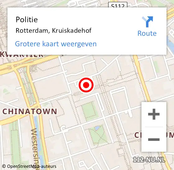 Locatie op kaart van de 112 melding: Politie Rotterdam, Kruiskadehof op 1 april 2023 02:44