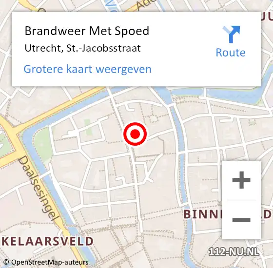 Locatie op kaart van de 112 melding: Brandweer Met Spoed Naar Utrecht, St.-Jacobsstraat op 1 april 2023 11:28