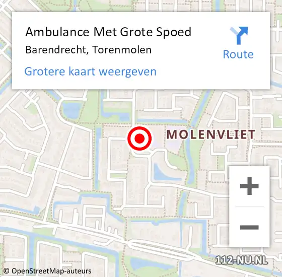 Locatie op kaart van de 112 melding: Ambulance Met Grote Spoed Naar Barendrecht, Torenmolen op 1 april 2023 12:02