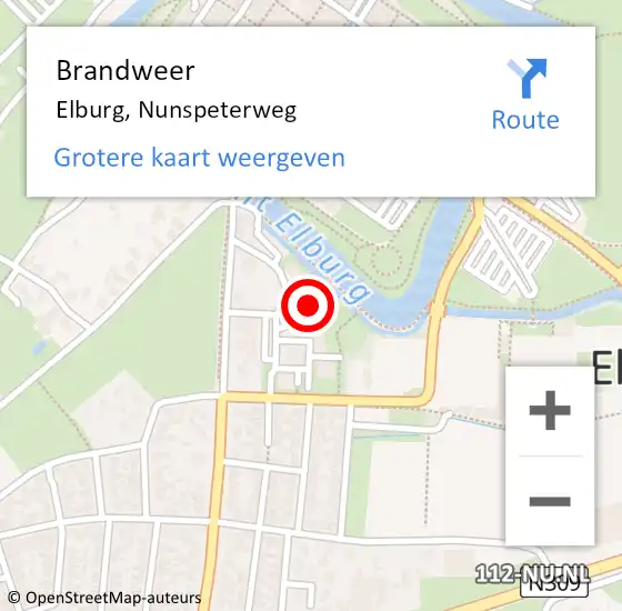 Locatie op kaart van de 112 melding: Brandweer Elburg, Nunspeterweg op 1 april 2023 13:53