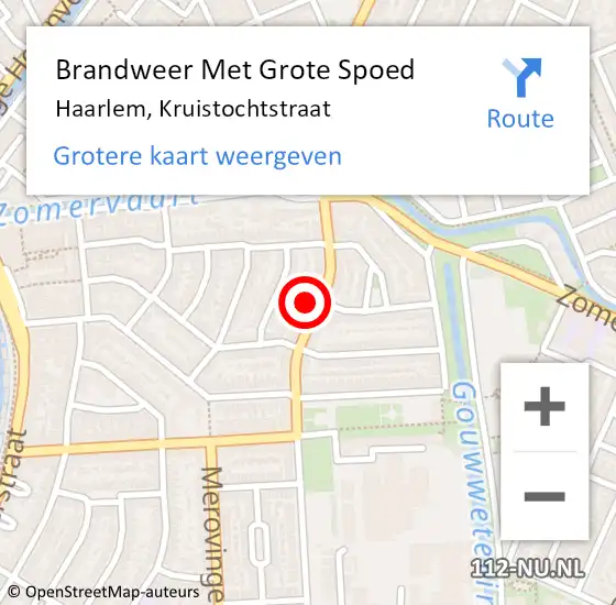 Locatie op kaart van de 112 melding: Brandweer Met Grote Spoed Naar Haarlem, Kruistochtstraat op 1 april 2023 14:34