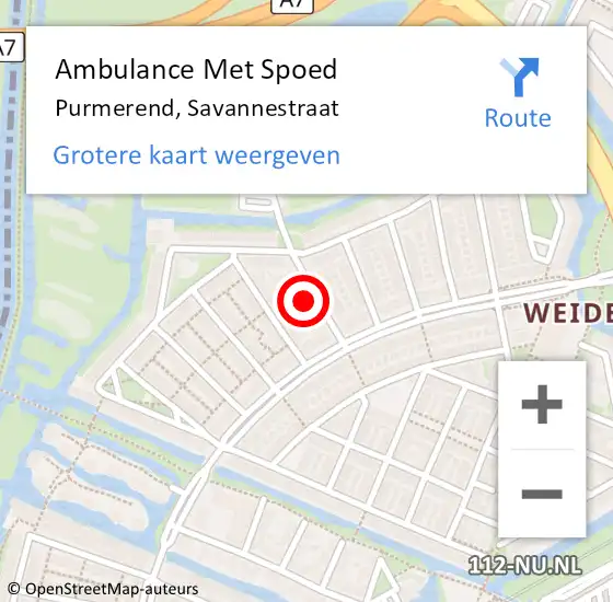Locatie op kaart van de 112 melding: Ambulance Met Spoed Naar Purmerend, Savannestraat op 1 april 2023 15:42