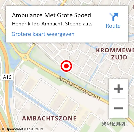 Locatie op kaart van de 112 melding: Ambulance Met Grote Spoed Naar Hendrik-Ido-Ambacht, Steenplaats op 1 april 2023 18:17