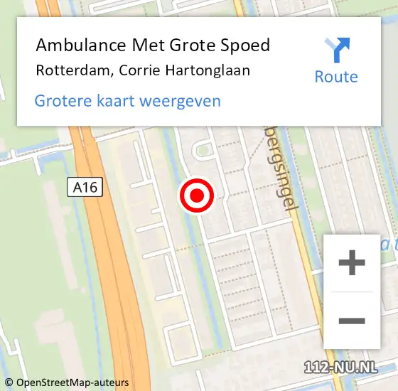 Locatie op kaart van de 112 melding: Ambulance Met Grote Spoed Naar Rotterdam, Corrie Hartonglaan op 1 april 2023 19:34