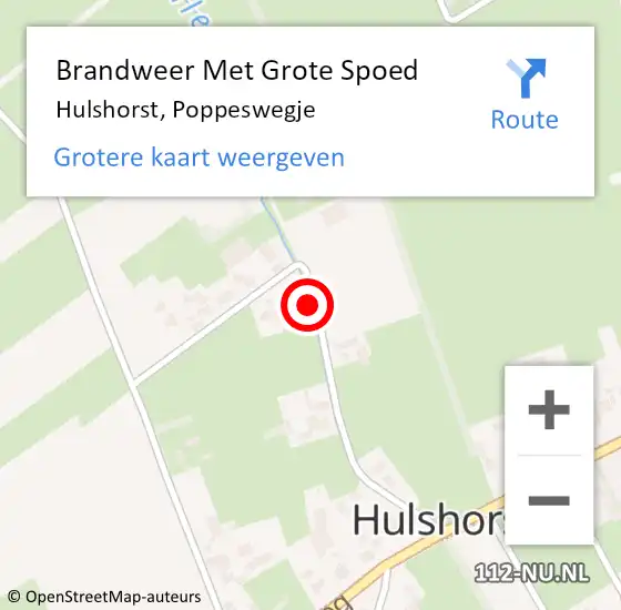 Locatie op kaart van de 112 melding: Brandweer Met Grote Spoed Naar Hulshorst, Poppeswegje op 1 april 2023 23:25