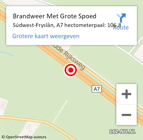 Locatie op kaart van de 112 melding: Brandweer Met Grote Spoed Naar Súdwest-Fryslân, A7 hectometerpaal: 106,8 op 2 april 2023 09:58