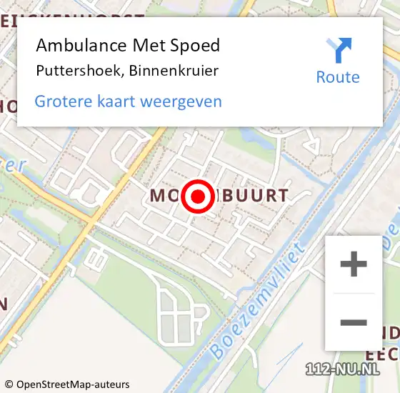 Locatie op kaart van de 112 melding: Ambulance Met Spoed Naar Puttershoek, Binnenkruier op 2 april 2023 12:23