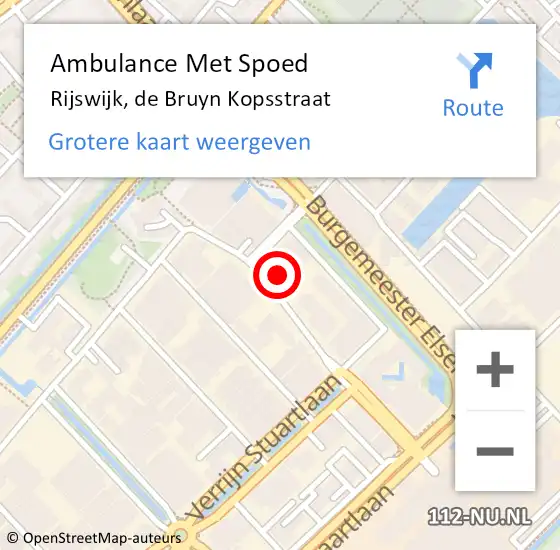Locatie op kaart van de 112 melding: Ambulance Met Spoed Naar Rijswijk, de Bruyn Kopsstraat op 2 april 2023 13:44