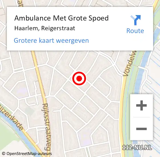 Locatie op kaart van de 112 melding: Ambulance Met Grote Spoed Naar Haarlem, Reigerstraat op 2 april 2023 13:47