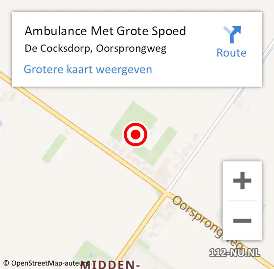 Locatie op kaart van de 112 melding: Ambulance Met Grote Spoed Naar De Cocksdorp, Oorsprongweg op 2 april 2023 15:35