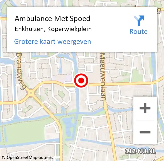 Locatie op kaart van de 112 melding: Ambulance Met Spoed Naar Enkhuizen, Koperwiekplein op 2 april 2023 18:07