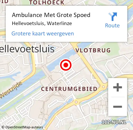Locatie op kaart van de 112 melding: Ambulance Met Grote Spoed Naar Hellevoetsluis, Waterlinze op 2 april 2023 19:49