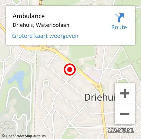 Locatie op kaart van de 112 melding: Ambulance Driehuis, Waterloolaan op 2 april 2023 20:38