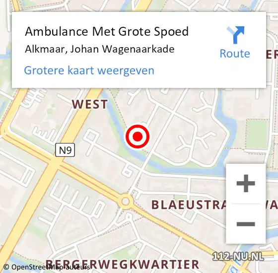 Locatie op kaart van de 112 melding: Ambulance Met Grote Spoed Naar Alkmaar, Johan Wagenaarkade op 3 april 2023 01:56