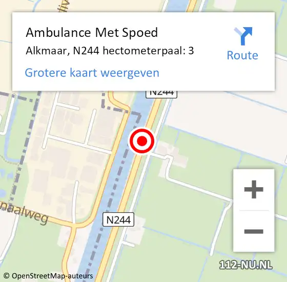 Locatie op kaart van de 112 melding: Ambulance Met Spoed Naar Alkmaar, N244 hectometerpaal: 3 op 3 april 2023 07:07