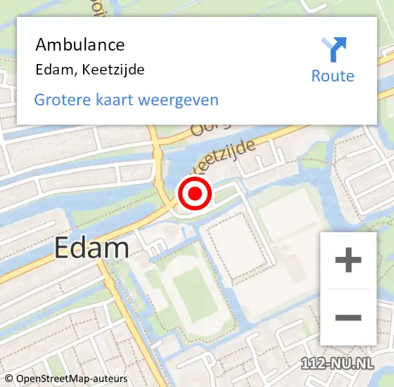 Locatie op kaart van de 112 melding: Ambulance Edam, Keetzijde op 3 april 2023 08:09