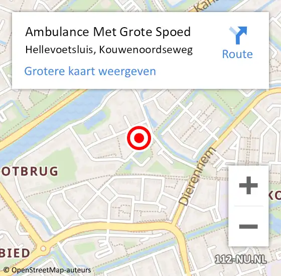 Locatie op kaart van de 112 melding: Ambulance Met Grote Spoed Naar Hellevoetsluis, Kouwenoordseweg op 3 april 2023 09:27