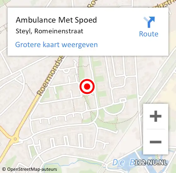 Locatie op kaart van de 112 melding: Ambulance Met Spoed Naar Steyl, Romeinenstraat op 3 april 2023 10:27