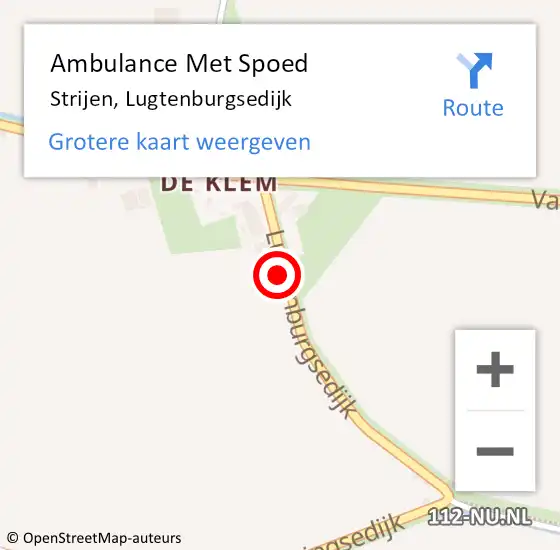 Locatie op kaart van de 112 melding: Ambulance Met Spoed Naar Strijen, Lugtenburgsedijk op 3 april 2023 10:32