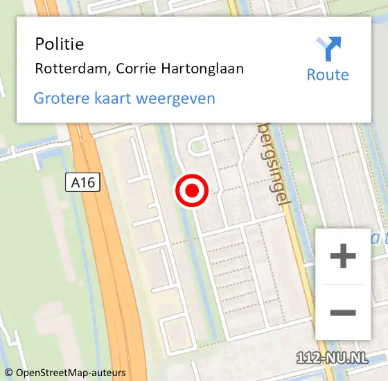 Locatie op kaart van de 112 melding: Politie Rotterdam, Corrie Hartonglaan op 3 april 2023 13:40