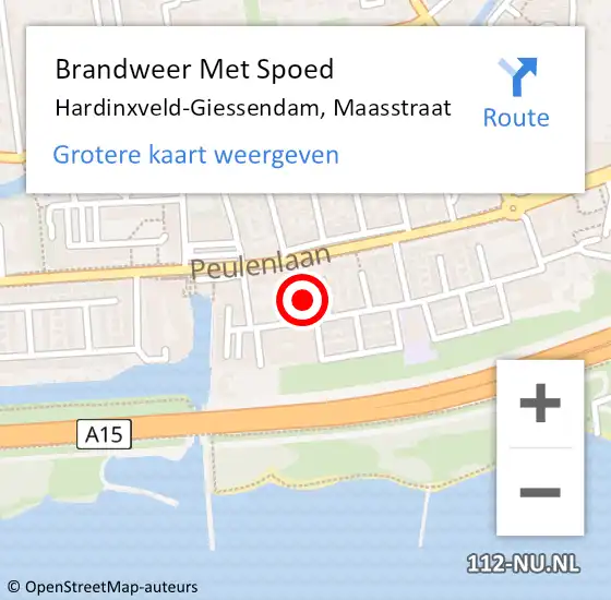 Locatie op kaart van de 112 melding: Brandweer Met Spoed Naar Hardinxveld-Giessendam, Maasstraat op 3 april 2023 15:20