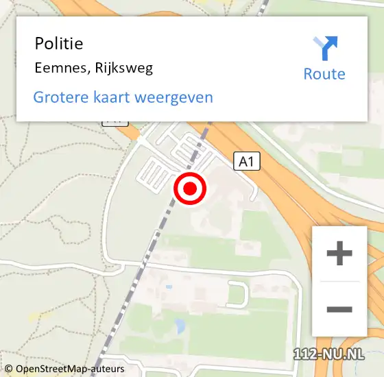 Locatie op kaart van de 112 melding: Politie Eemnes, Rijksweg op 3 april 2023 15:25