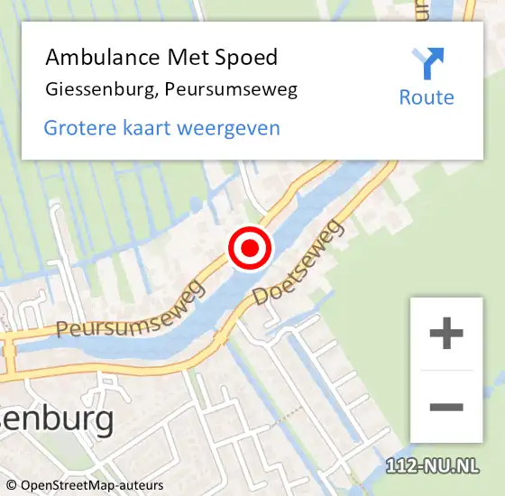 Locatie op kaart van de 112 melding: Ambulance Met Spoed Naar Giessenburg, Peursumseweg op 3 april 2023 17:02