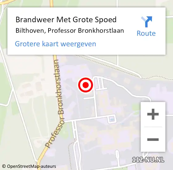 Locatie op kaart van de 112 melding: Brandweer Met Grote Spoed Naar Bilthoven, Professor Bronkhorstlaan op 3 april 2023 21:16