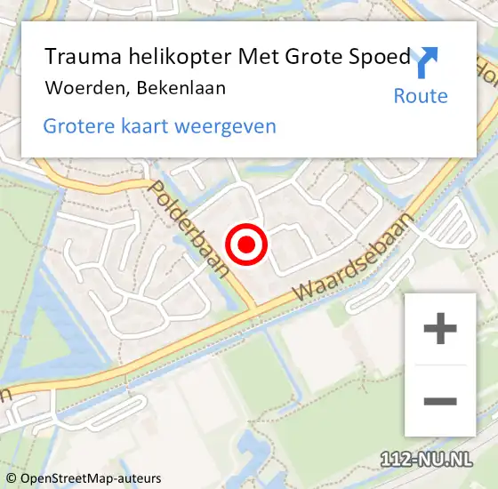 Locatie op kaart van de 112 melding: Trauma helikopter Met Grote Spoed Naar Woerden, Bekenlaan op 4 april 2023 02:18