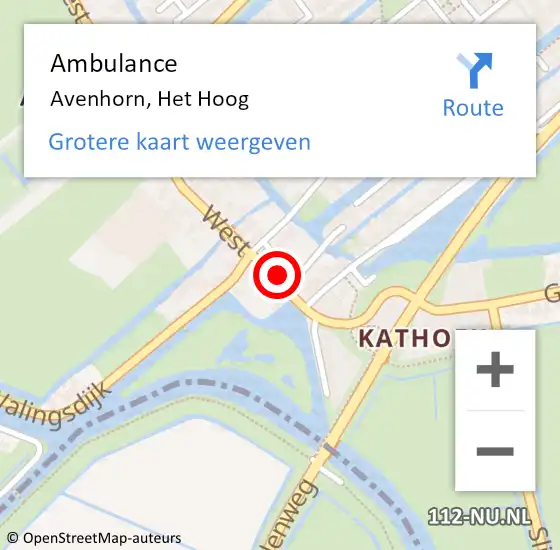 Locatie op kaart van de 112 melding: Ambulance Avenhorn, Het Hoog op 4 april 2023 09:07