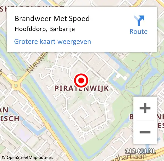 Locatie op kaart van de 112 melding: Brandweer Met Spoed Naar Hoofddorp, Barbarije op 4 april 2023 10:27
