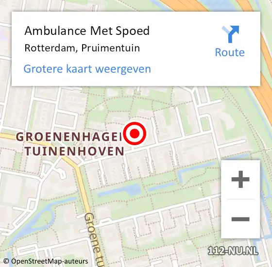 Locatie op kaart van de 112 melding: Ambulance Met Spoed Naar Rotterdam, Pruimentuin op 4 april 2023 11:33