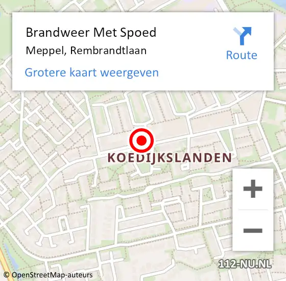 Locatie op kaart van de 112 melding: Brandweer Met Spoed Naar Meppel, Rembrandtlaan op 4 april 2023 12:26