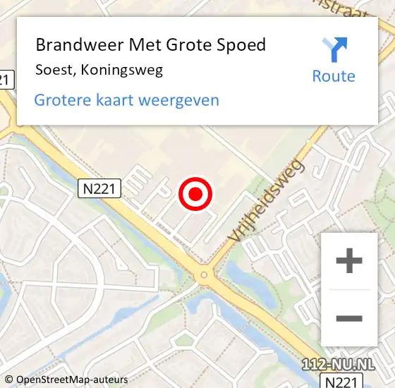 Locatie op kaart van de 112 melding: Brandweer Met Grote Spoed Naar Soest, Koningsweg op 4 april 2023 13:51