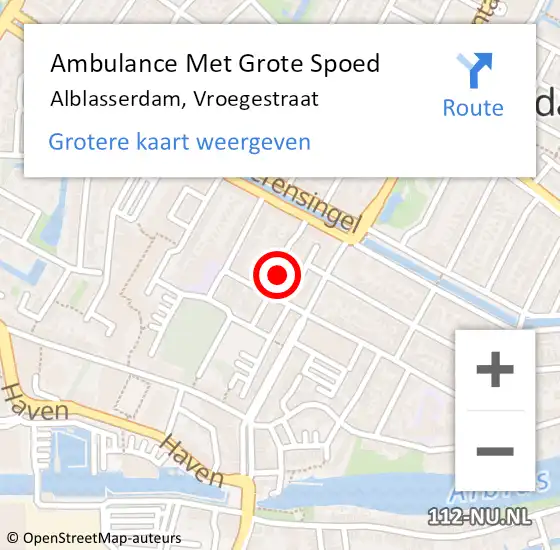 Locatie op kaart van de 112 melding: Ambulance Met Grote Spoed Naar Alblasserdam, Vroegestraat op 4 april 2023 20:20