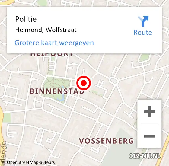 Locatie op kaart van de 112 melding: Politie Helmond, Wolfstraat op 5 april 2023 10:05