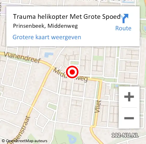 Locatie op kaart van de 112 melding: Trauma helikopter Met Grote Spoed Naar Prinsenbeek, Middenweg op 5 april 2023 10:50