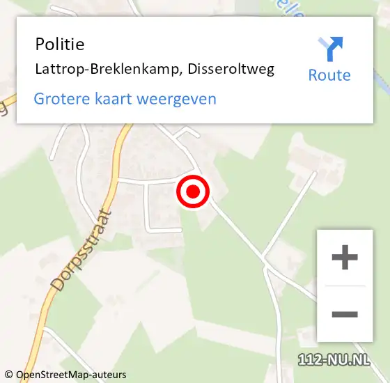Locatie op kaart van de 112 melding: Politie Lattrop-Breklenkamp, Disseroltweg op 5 april 2023 10:56