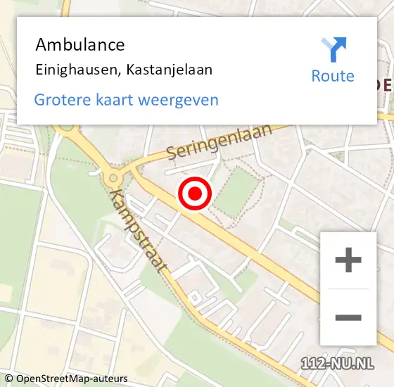 Locatie op kaart van de 112 melding: Ambulance Einighausen, Kastanjelaan op 21 augustus 2014 10:58