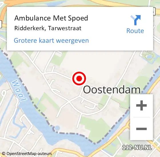 Locatie op kaart van de 112 melding: Ambulance Met Spoed Naar Ridderkerk, Tarwestraat op 5 april 2023 13:20