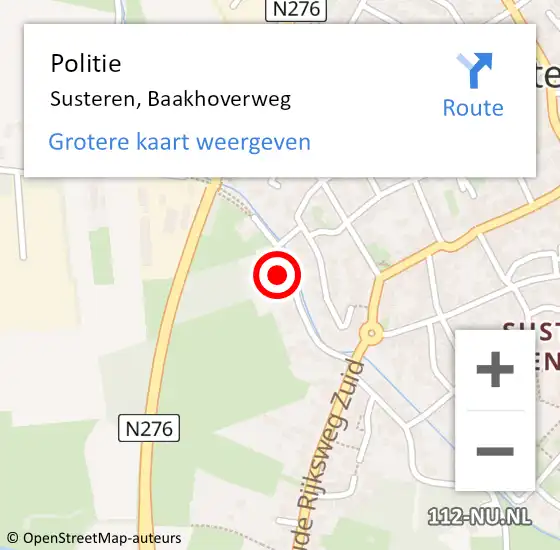 Locatie op kaart van de 112 melding: Politie Susteren, Baakhoverweg op 5 april 2023 15:35