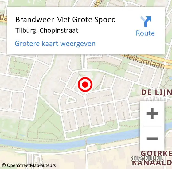 Locatie op kaart van de 112 melding: Brandweer Met Grote Spoed Naar Tilburg, Chopinstraat op 5 april 2023 16:02