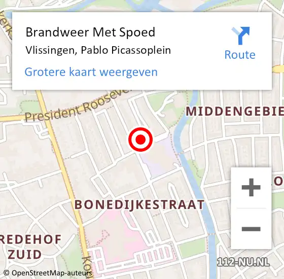 Locatie op kaart van de 112 melding: Brandweer Met Spoed Naar Vlissingen, Pablo Picassoplein op 5 april 2023 16:19