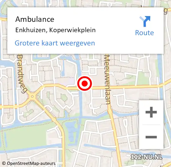 Locatie op kaart van de 112 melding: Ambulance Enkhuizen, Koperwiekplein op 5 april 2023 16:40