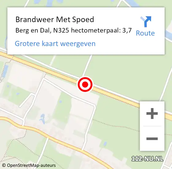 Locatie op kaart van de 112 melding: Brandweer Met Spoed Naar Berg en Dal, N325 hectometerpaal: 3,7 op 5 april 2023 21:26