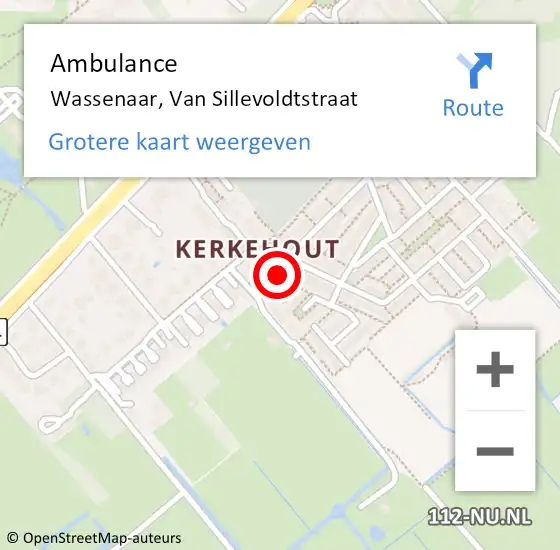 Locatie op kaart van de 112 melding: Ambulance Wassenaar, Van Sillevoldtstraat op 21 augustus 2014 12:06