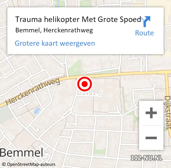 Locatie op kaart van de 112 melding: Trauma helikopter Met Grote Spoed Naar Bemmel, Herckenrathweg op 6 april 2023 06:52